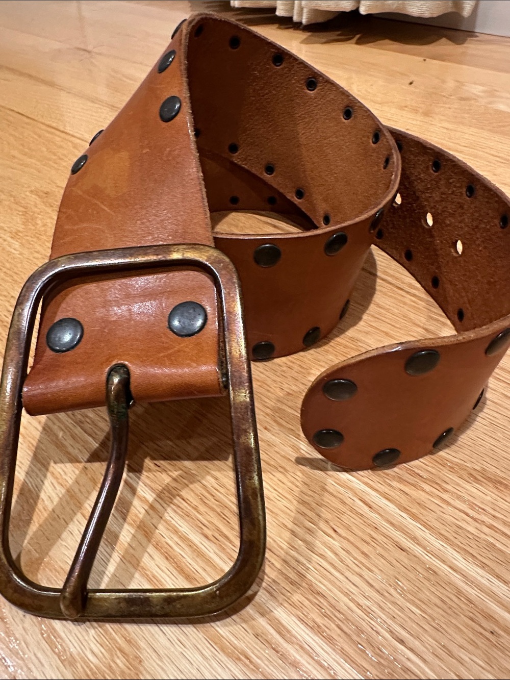 Vintage Arden B Brown Studded Leather Belt with Antique Brass Buckle - Picture 5 of 5